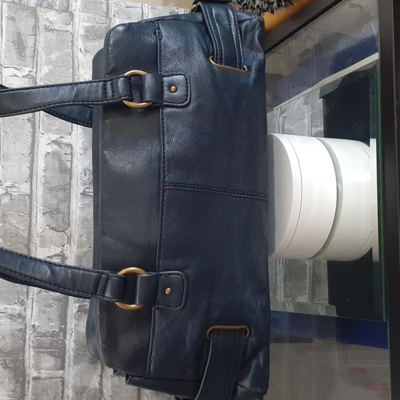 Vtg. Unbranded Shoulder Purse Blue Genuine leather with man made trim. - Picture 1 of 16